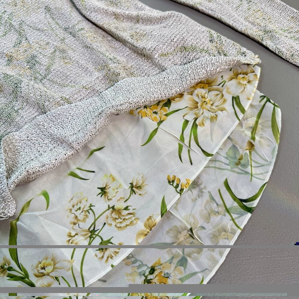 Sioni Floral Layered Knit Sweater MEDIUM Spring Garden Party Lightweight